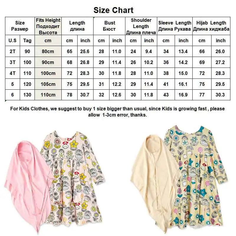 Abayas For Kids Kaftan Dubai Islam Kimono Muslim Layered Dress Caftan Marocain Hijab Dresses Turkish Islamic Baby Print Clothing | Детская