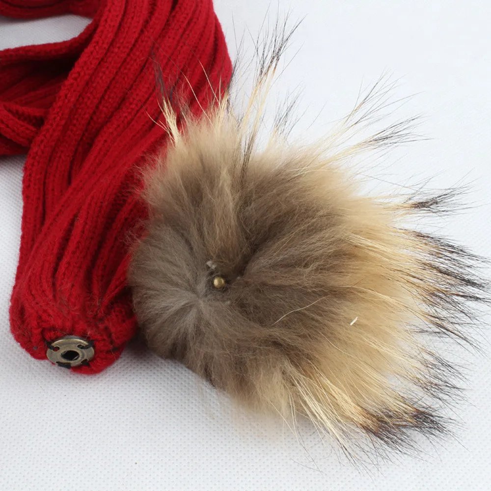 

Curled Striped Knitted Warm Hat Scarf Set Boys and Girls Baby Winter Warm Kids Knitted Woolen Caps Hairball Hats + Scarf Set S4