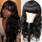 Парики из человеческих волос с челкой, малазийские волнистые волосы Remy, парик, 30 дюймов, длинные парики, парики ручной работы и челка Maxine