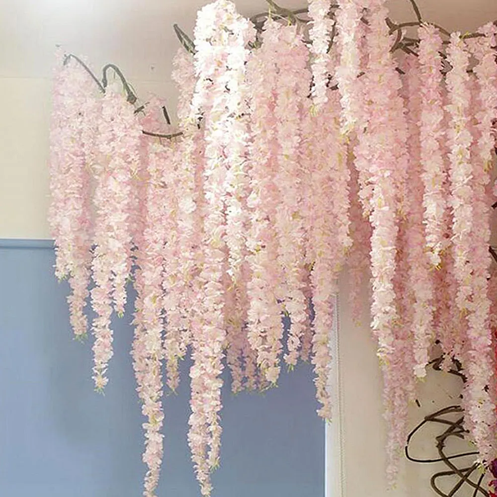 4Pcs 180CM Artificial Silk Flower Garland Hanging Fake Flowers Rattan Faux Cherry Blossom Vine Wreath for Party Wedding Decor | Дом и сад