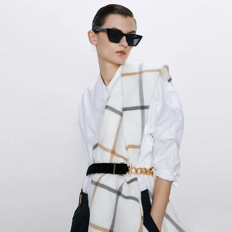 Зимний мягкий кашемировый шарф женские бежевые клетчатые шарфы длинные шали