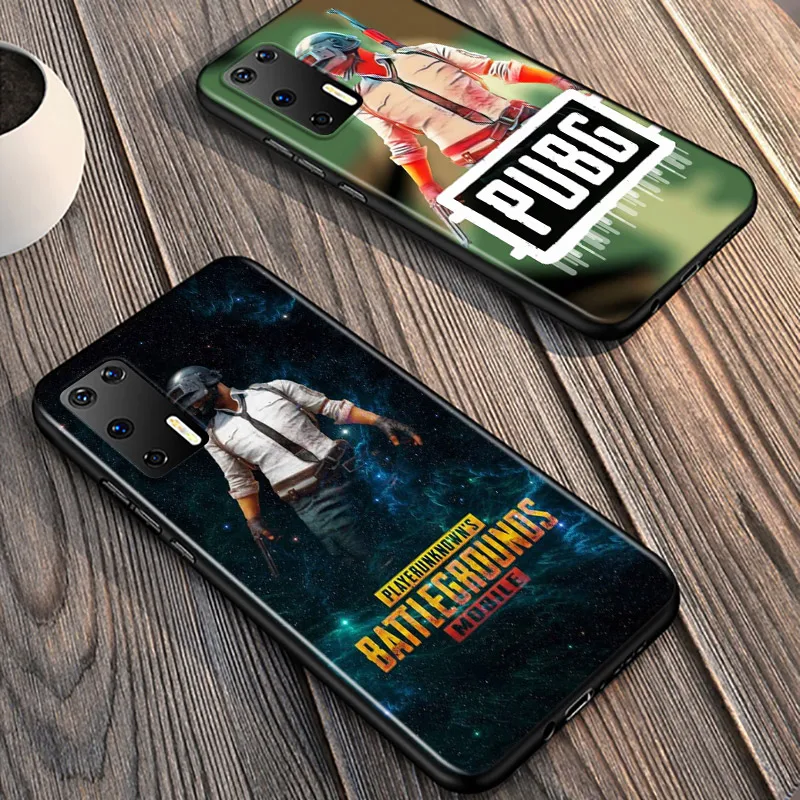 

Hot PUBG Game For Huawei P40 P30 P20 Pro P10 P9 P8 Lite E Plus 5G 2019 Phone Case Bright Black Silicone Cover