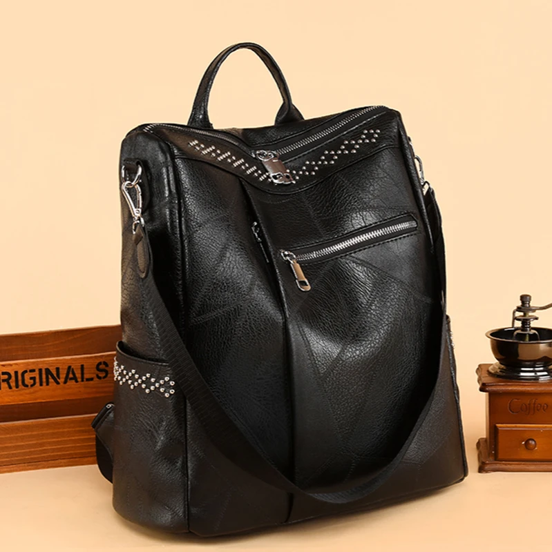 

Anti-Theft Ladies Backpack High Quality Soft Leather Backpack Simple Multifunctional School Bag Large Capacity Travel School Bag