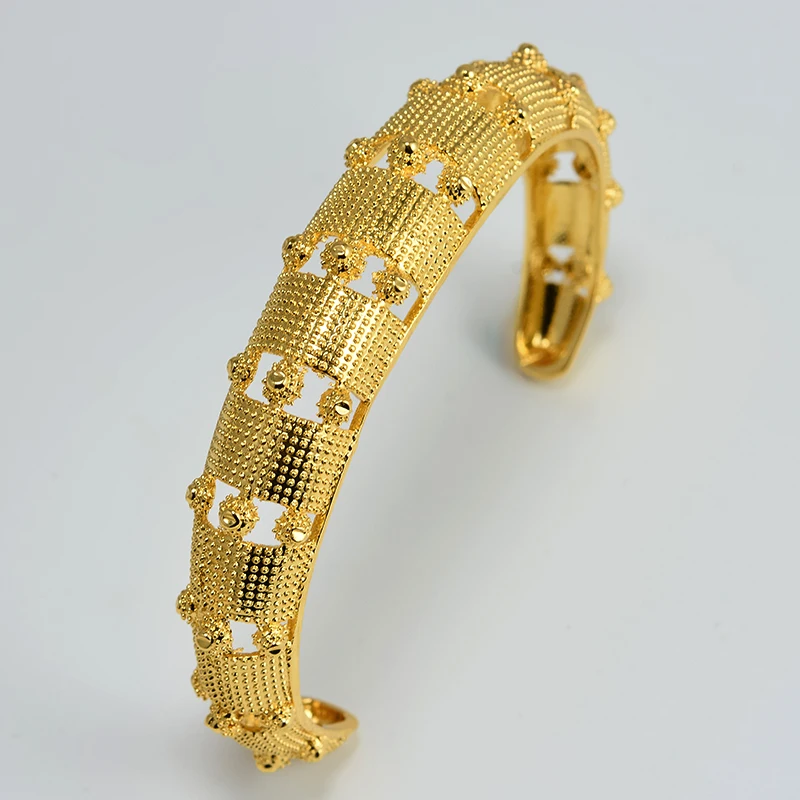 

Annayoyo Ethiopian Gold Bangle Women Dubai Bride Bracelets African Gold Color Jewelry Middle East Wedding Gift