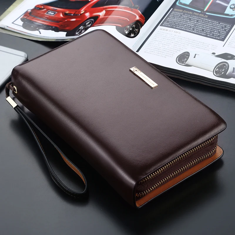 

Kangaroo Kingdom Luxury Men Clutch Bags Split Leather Handbag Double Zipper Business Mens Hand Bag Brand