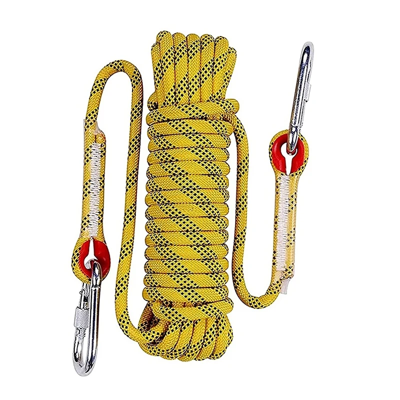 

Outdoor Rock Climbing Rope 10mm with 2 Carabiners Multifunctional Heavy Duty Rope for Hiking Caving Camping