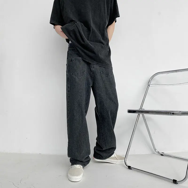 2021 Men's Straight Washed Blue Color Jeans Loose Wide-leg Pants Fashion Casual Hiphop Streetwear Denim Trousers | Мужская одежда