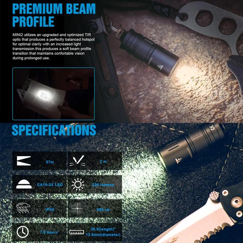 

TrustFire MINI2 220 Lumens Keychain EDC USB Rechargeable Flash Light with 10180 Lithium Battery for Camping/Hiking/Hunting