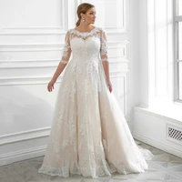 plus size glitter wedding dresses half sleeves scoop applique a line tulle bridal gowns sweep train elegant vestidos de novia