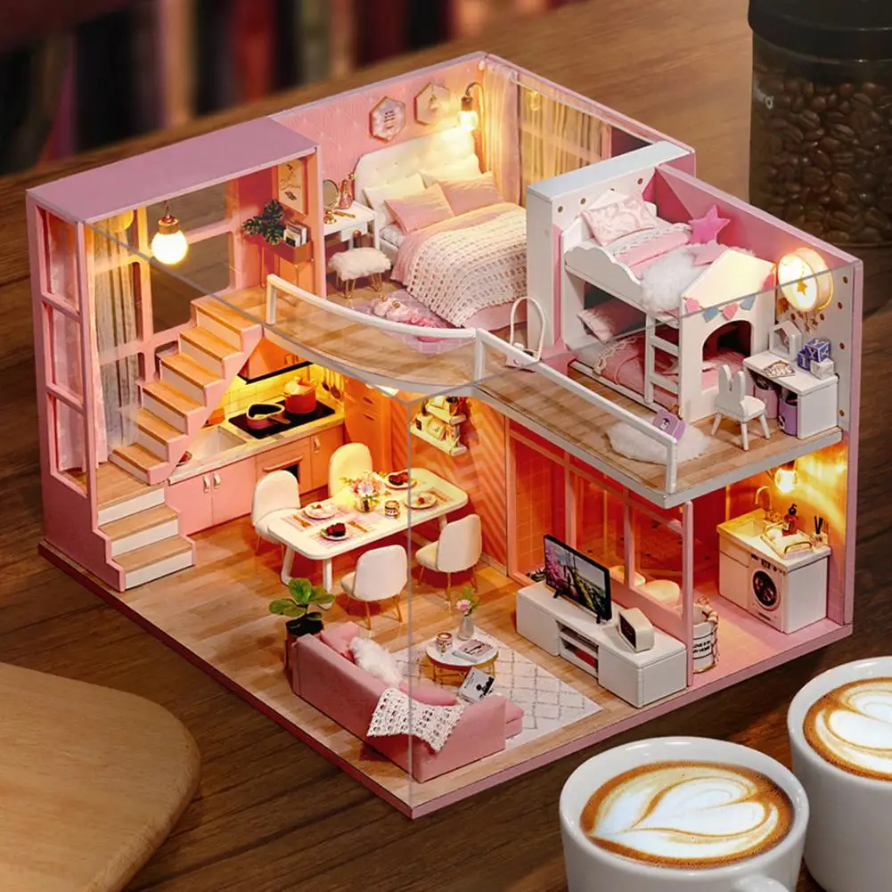 

Dollhouse Furniture Kit Toys Children Kids Birthday Gifts Wood Crafts Ornaments Decoration Dream Angel DIY Doll House