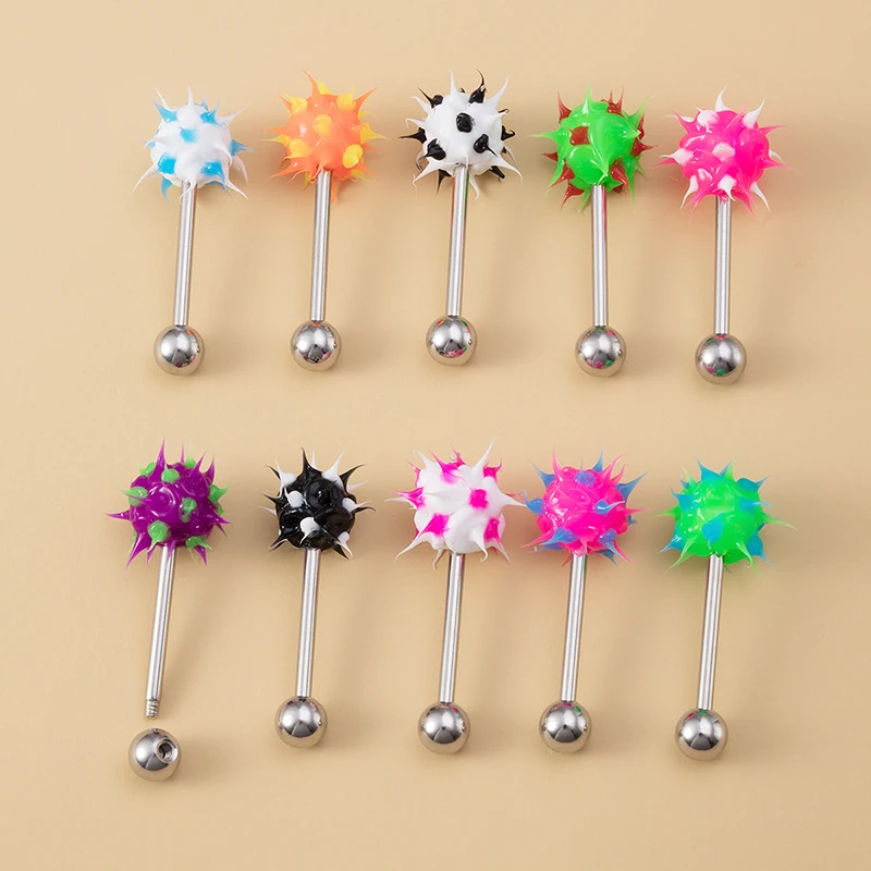 

5PCS Silicone Tongue Ring Piercing Barbell Surgical Steel Helix Stud Bar Ear Cartilage Earring Tragus Body Jewelry for Women 14G