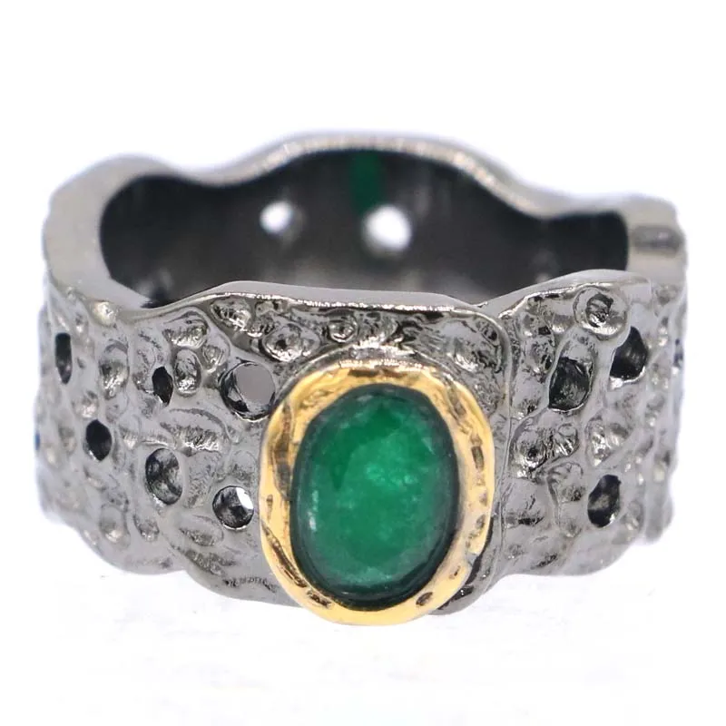 

20x14mm Neo-Gothic Vintage Style Created Rose Shape Green Emerald Tanzanite Black Gold Silver Rings Daily Wear