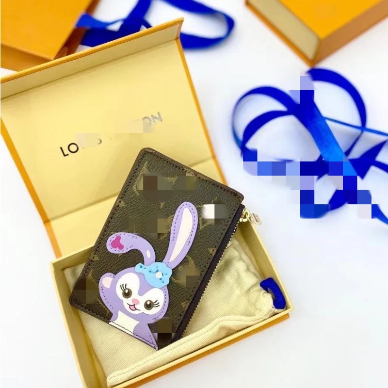

2021 New Luxury Leather Rabbit Star Wallet Metal Keychain High-end Fashion Brand Flower Card Bag Keychain Lady Bag Charm Cute