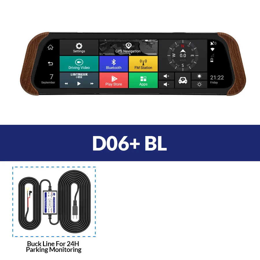 E-ACE D06 Автомобильный видеорегистратор Камера 4G Android 5,1 FHD 1080P видео рекордер Dash Cam 10 дюймов зеркало заднего вида gps навигатор ADAS Регистратор - Название цвета: D06-BL