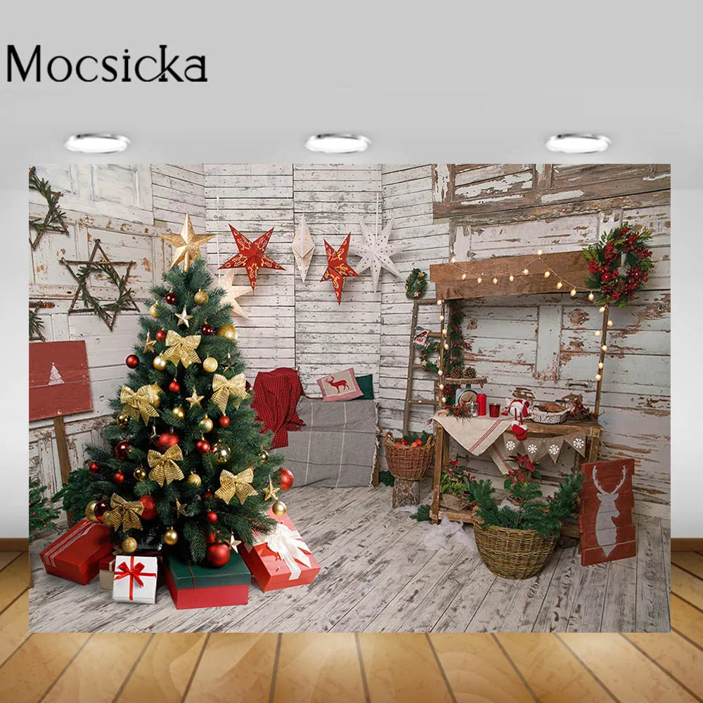 

Mocsicka White Wood Floor Wall Photography Backdrop Christmas Tree Child Family Portrait Photo Background Studio Photocall Props