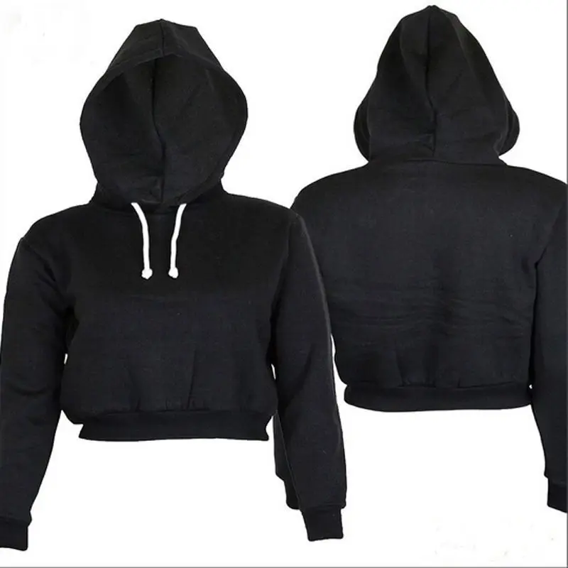 Women Stylish Plain Hangover Crop Top Hoodie Sweatshirt Sports  Hooded Full Wear Multiple Colors Hot