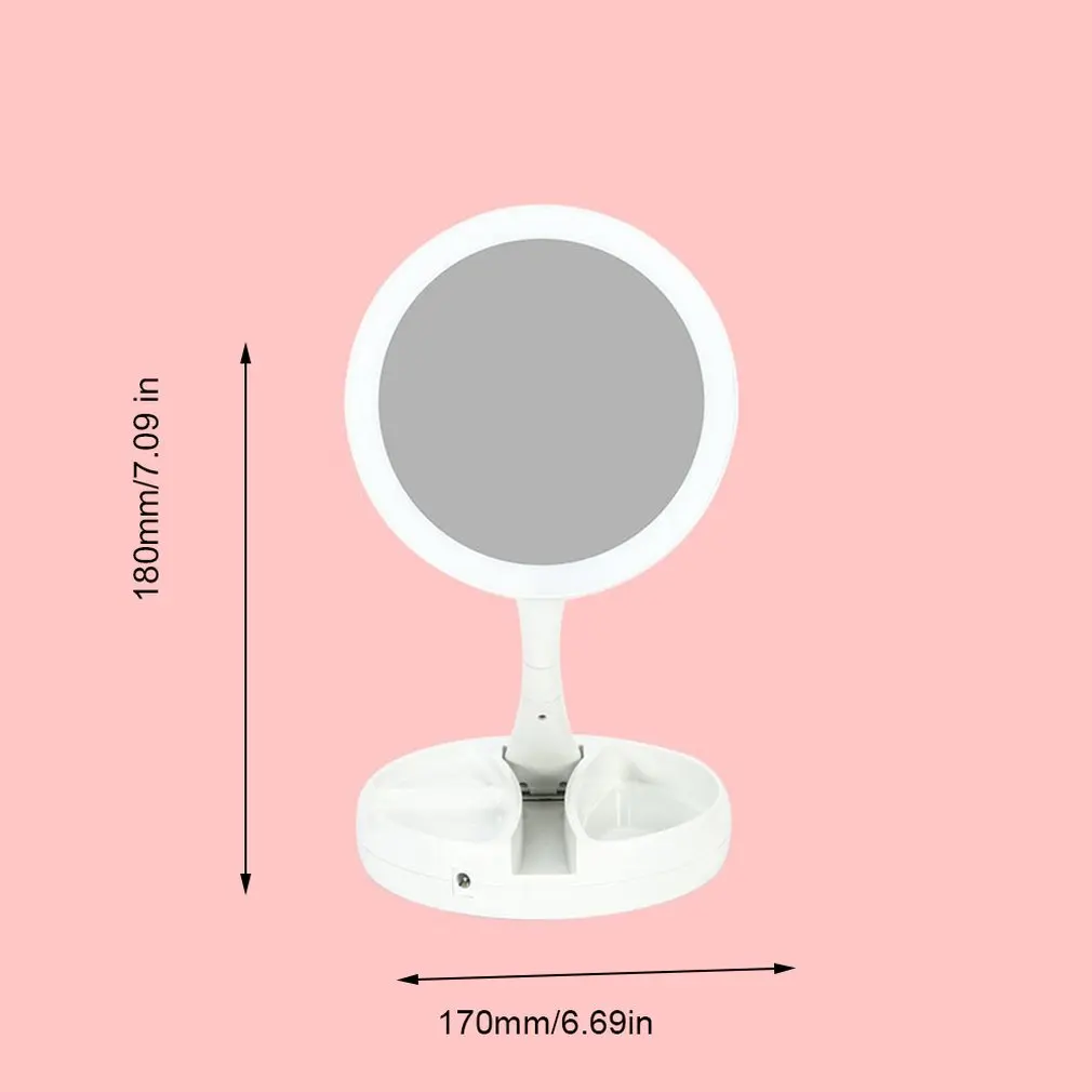 

Dual Side Makeup Mirror With Light USB Table Mirror Desktop 10X Magnifying Women Vanity Mirror Cosmetic Mirror With Storage Box