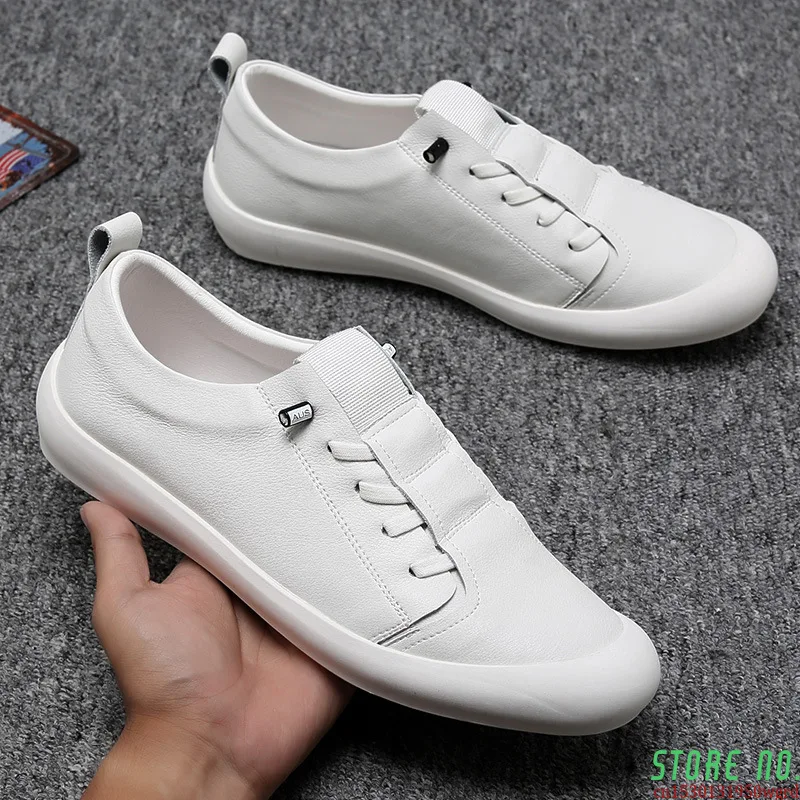 

New Genuine Leather Shoes Men Sneakers Casual Male Footwear Fashion Brand White Shoes Mens Cow Leather White Sneakers