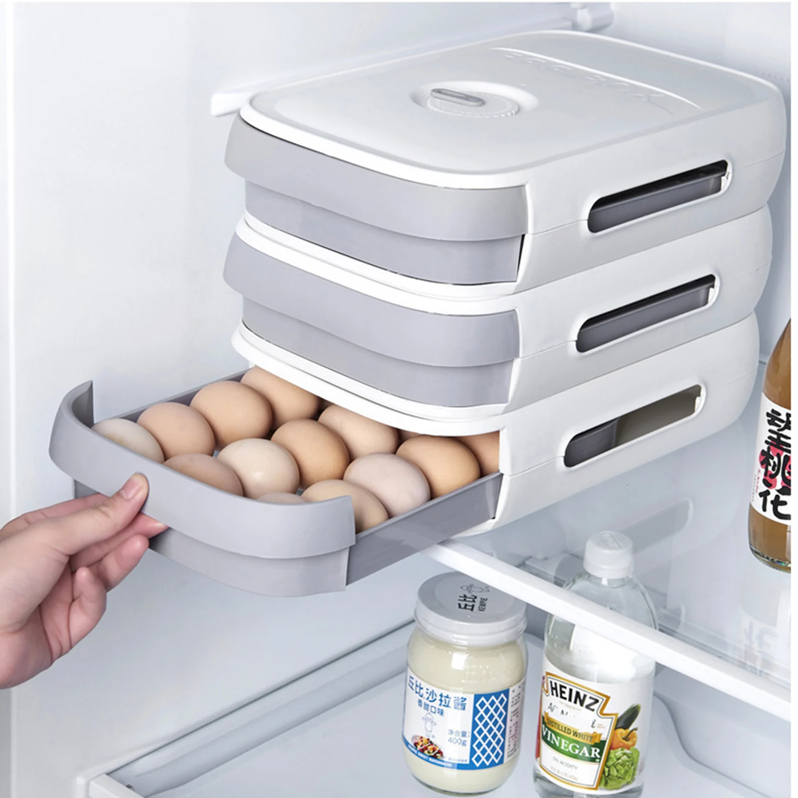 

Fridge Egg Holder Drawer Type Egg Storage Box Home Refrigerator Fresh Keeping Dumpling Holder Space Saving Tray Kitchen Tools