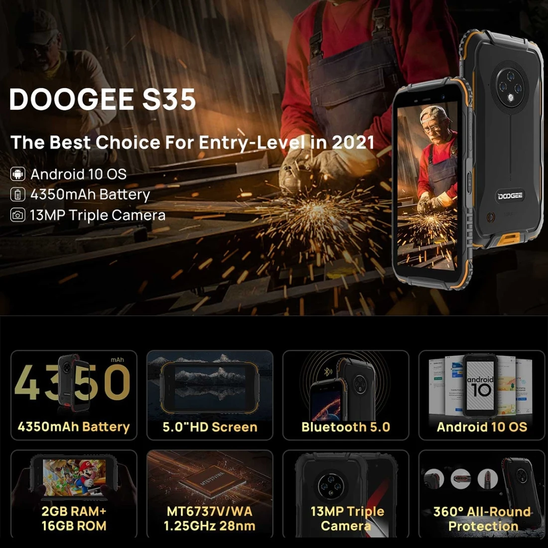 Doogee S35 смартфон с 5 5-дюймовым дисплеем четырёхъядерным процессором MTK6737V/WA Android 10