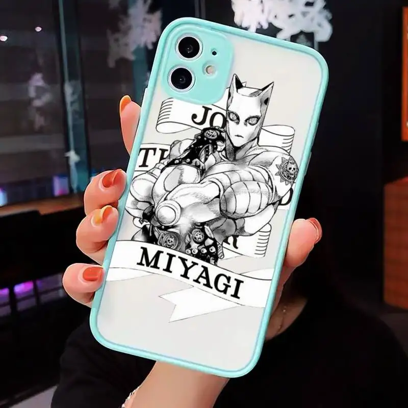 

Anime JoJo Killer Queen Phone Case For iPhone 12 11 Mini Pro XR XS Max 7 8 Plus X Matte transparent blue Back Cover