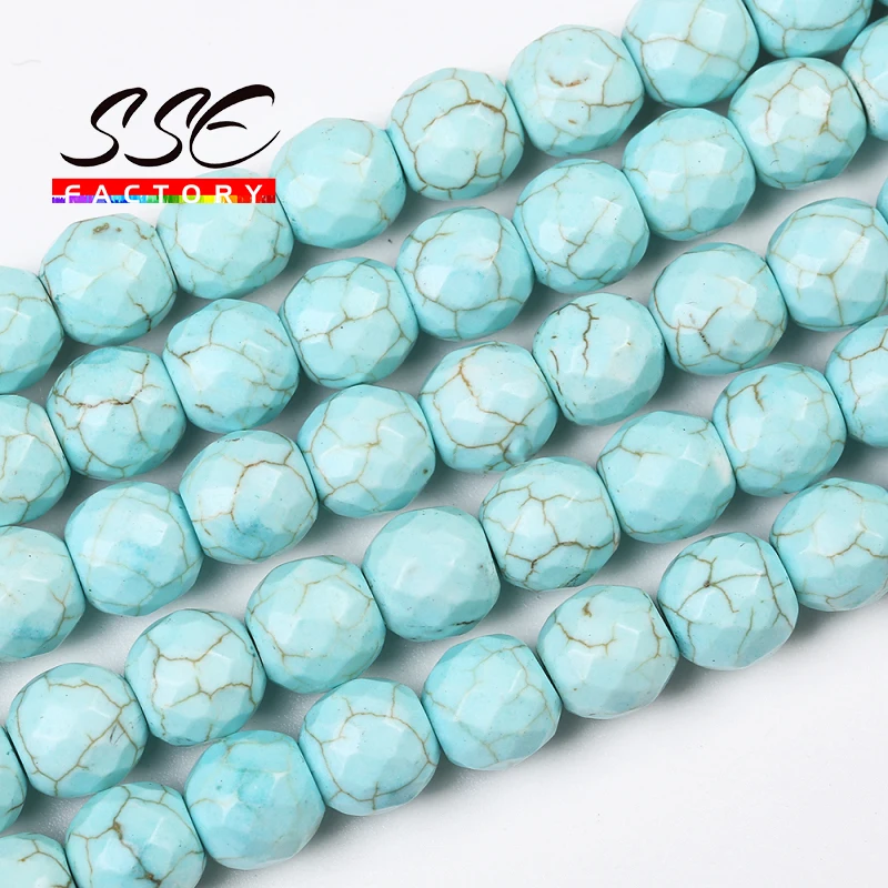 

Natural Stone Blue Turquoises Round Loose Beads 15" Strand 4 6 8 10 12 MM Pick Size For Jewelry Making DIY Bracelet Wholesale