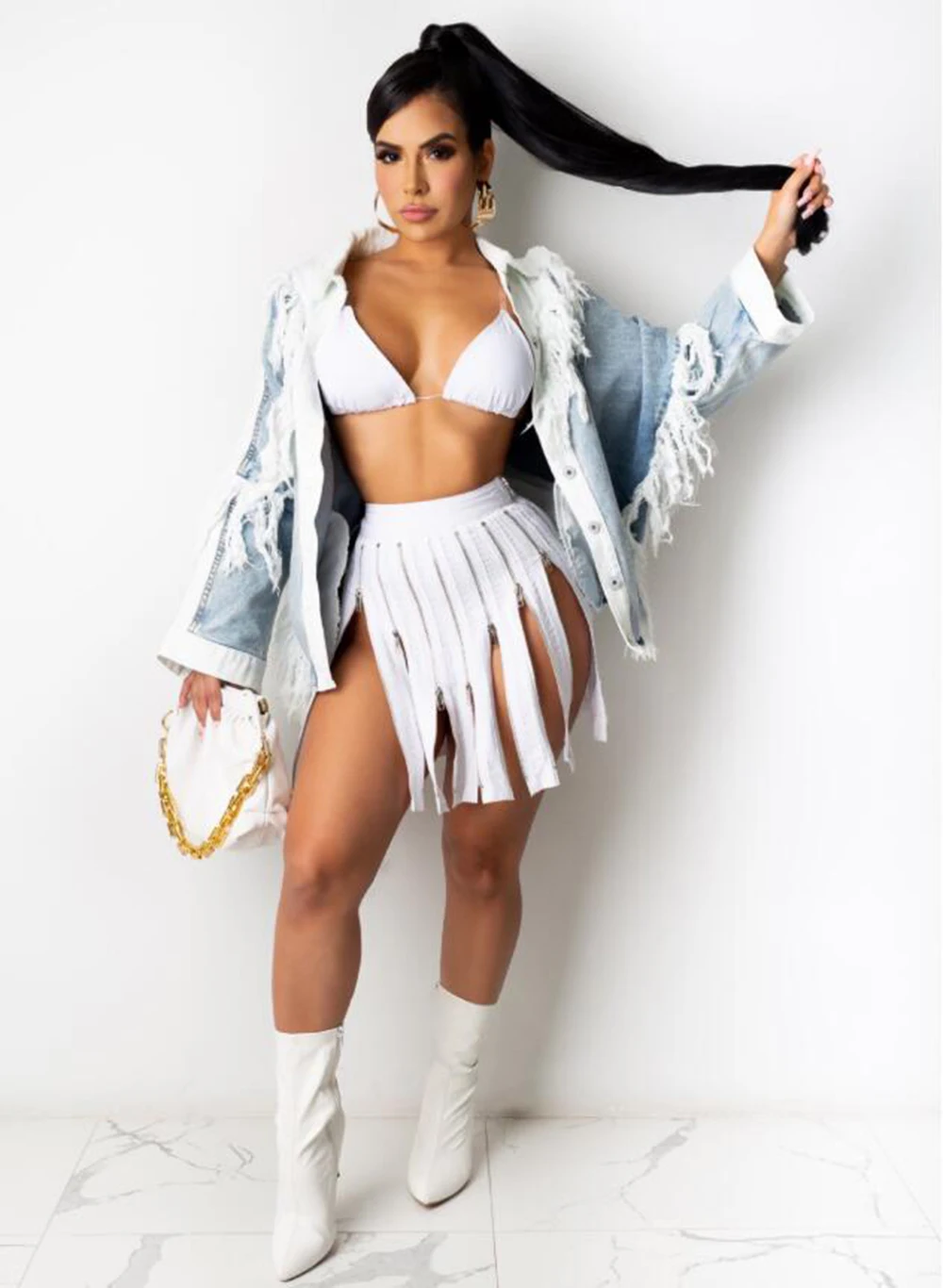 

Short skirt women's streetwear clothing Zipper stitching high- waist Buttocks skirts one piece Female dress for party