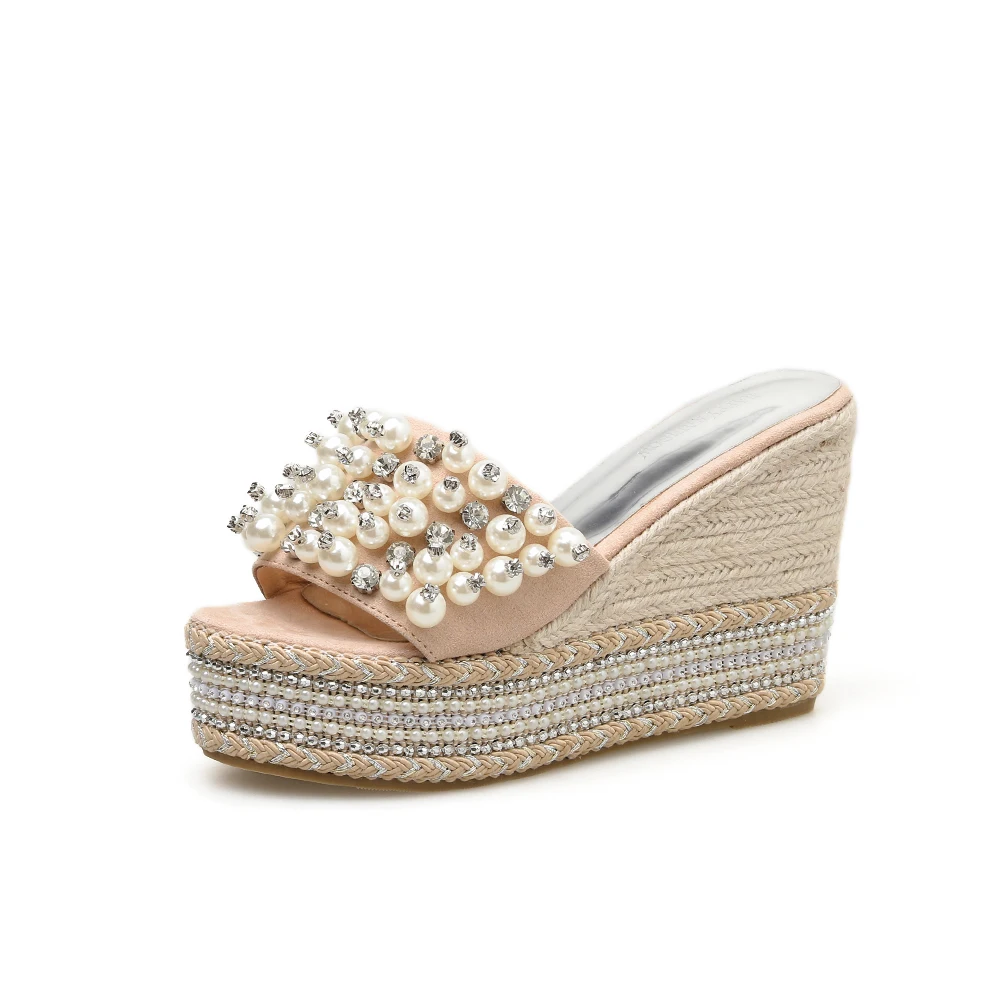 2020 летние женские босоножки на танкетке с кристаллами плетеные высоком каблуке 10