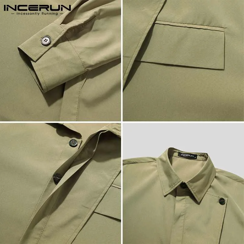 

Men Shirt Solid Color Lapel Long Sleeve Button Loose 2021 Streetwear Camisas Fashion Korean Style Casual Shirts INCERUN S-5XL