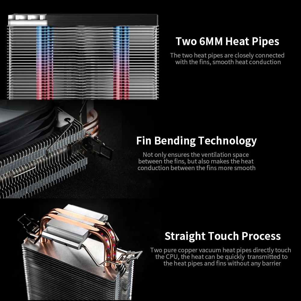 Светодиодный радиатор для ЦП Jonsbo охлаждающий вентилятор с 2 тепловыми трубками