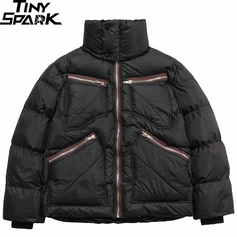 

2021 Мужская куртка с подкладкой в стиле хип-хоп, уличная куртка с карманами, простая ветровка, пальто, пуховая верхняя одежда Harajuku, зимняя пар...