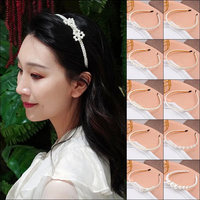 

The new Simple and Versatile Full Pearl Headband Bow Knot Face Wash Hair Hoops Makeup Pressure Hair Headdress Headwrap For Women