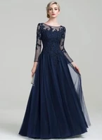 2020 new scoop neck a line floor length tulle mother of the bride dress with beading sequins for wedding party custom made