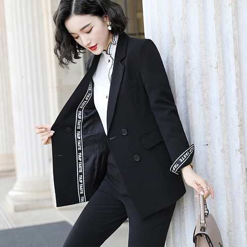 Black Blazer Элегантный длинный женский блейзер с пуговицами, Женская однотонная куртка высокого качества, модная верхняя одежда, пальто черного, розового, белого, синего, шампанского цвета - Цвет: Black Blazer