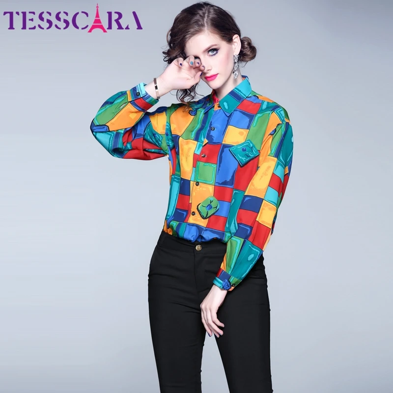 Женская Весенняя Новая блузка TESSCARA с принтом женский элегантный шифоновый топ