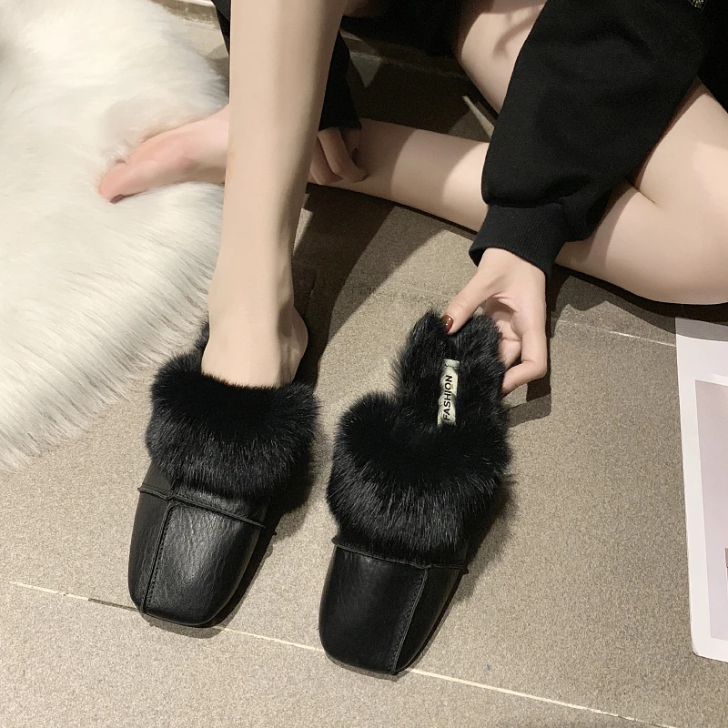 Меховые тапочки с квадратным носком для женщин коллекция 2019 года Сезон Зима