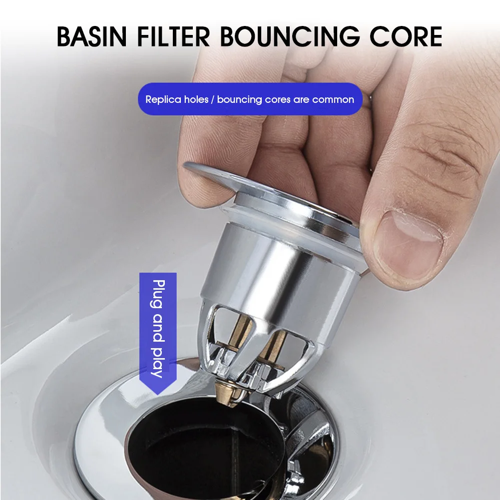 

Stainless Steel Bounce Core Push Type Drainage Filter Universal Wash Basin Push Type Sink Bathroom Bathtub Plug Water Stop Tools