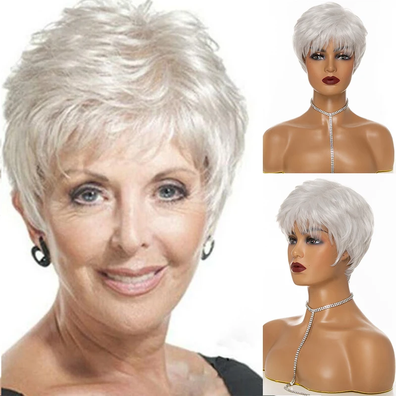 

Dream.Ice's Hair Synthetic Hair Wig Woman Gray White Short Straight Heat Resistant Wigs