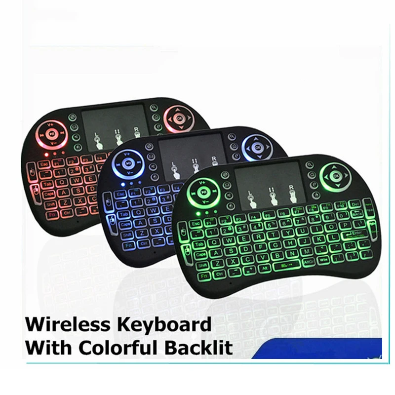 

7 Color Backlit Keyboard i8 Mini Wireless Keyboard English Spanish Hebrew Air Mouse with Touchpad Remote Control Android TV Box
