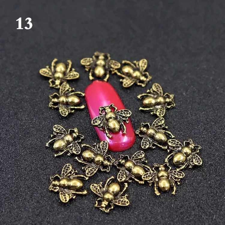 13-10pcs 5 шт/10 шт металлический сплав пчела дизайн 3D дизайн ногтей украшения Золото Серебро Черный ювелирные изделия драгоценный камень японский стиль маникюр дизайн аксессуар - Цвет: 13-10pcs