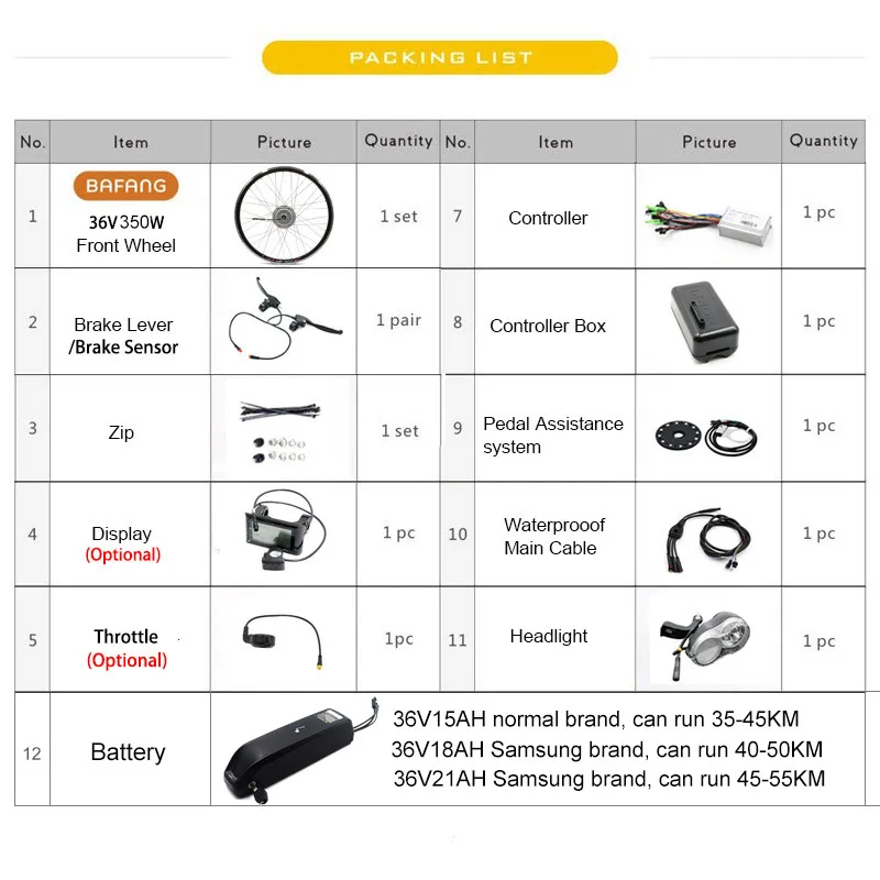 Набор для электровелосипеда BAFANG 36 В 350 Вт с аккумулятором | Спорт и развлечения