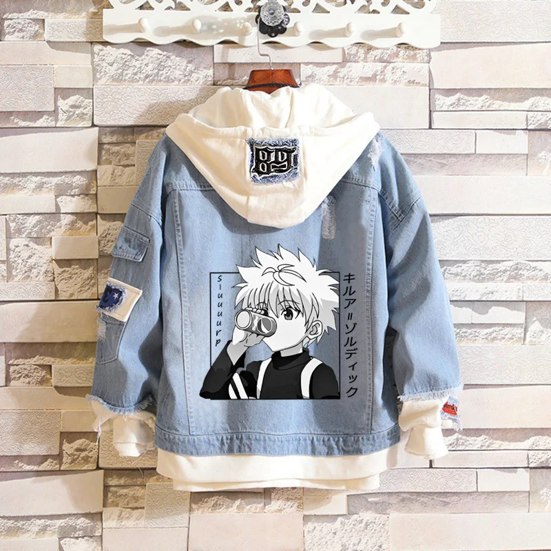 Мода Killua zoldyck Сапожки в стиле джинсовая куртка с капюшоном hunter x hisoka толстовки йо
