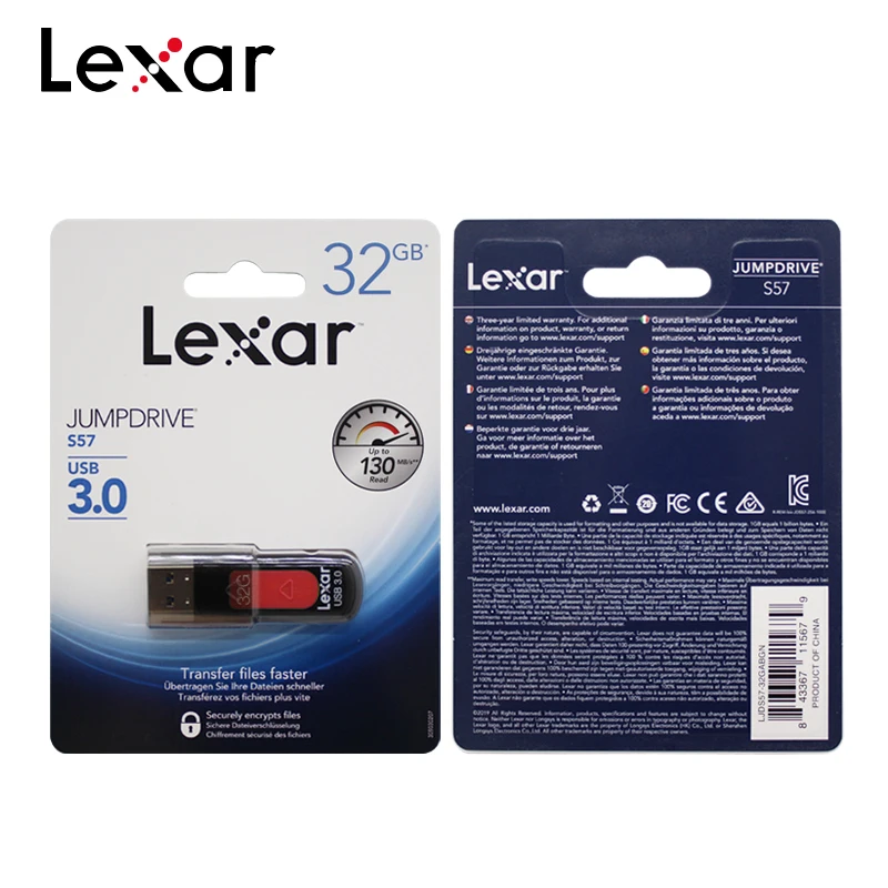 

Origina Lexar USB Flash Drive 128GB 256GB up to 150MB/s JUMPDRIVE S57 32GB 64GB Pendrive Mini U Disk USB 3.0 Memory USB Stick