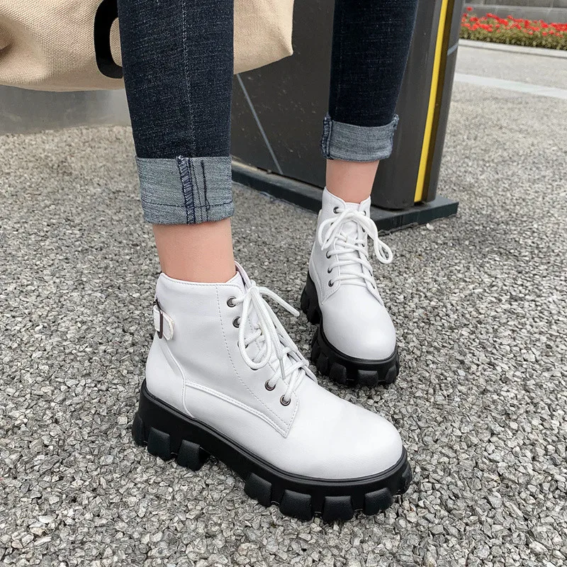 

ASUMER 2020 new fashion ankle boots women round toe lace up buckle autumn winter punk casual shoes woman flat platform boots