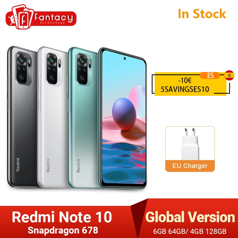In Stock Xiaomi Redmi Note 10 Global Version Smartphones Snapdragon 678 48MP Quad Camera CellPhones 4GB 128GB AMOLED Note10