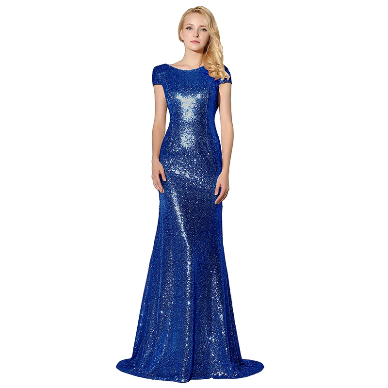 Royal Blue Сексуальные вечерние платья с открытой спиной, розовое золото с пайетками, новые реальные фотографии, вечерние платья с открытой спиной, длинные рукава, Vestido SLD347 - Цвет: Royal Blue