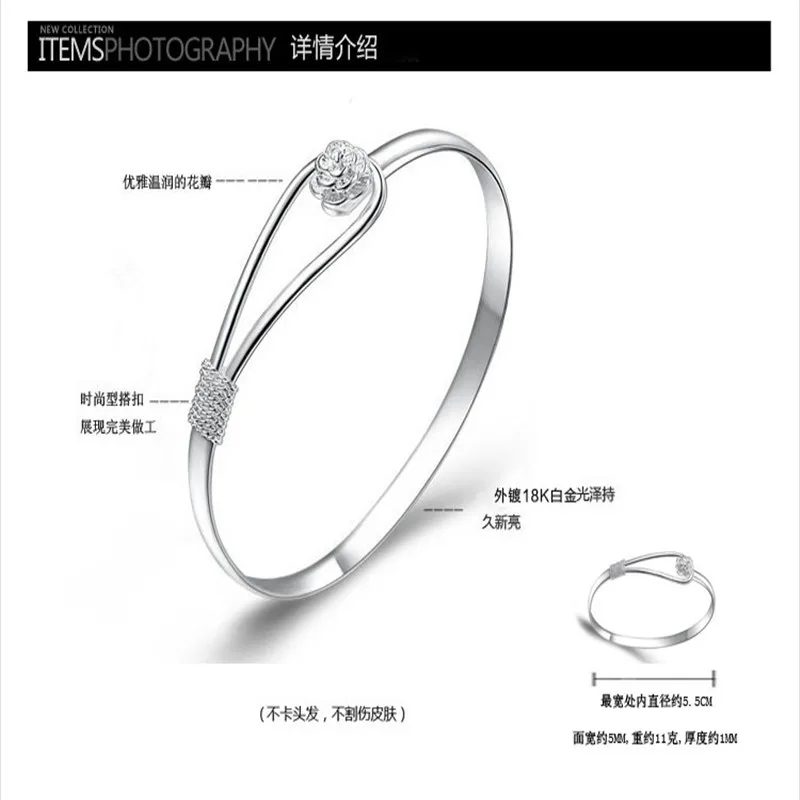 Корейский модный романтичный посеребренный Браслет-манжета с розовыми цветками