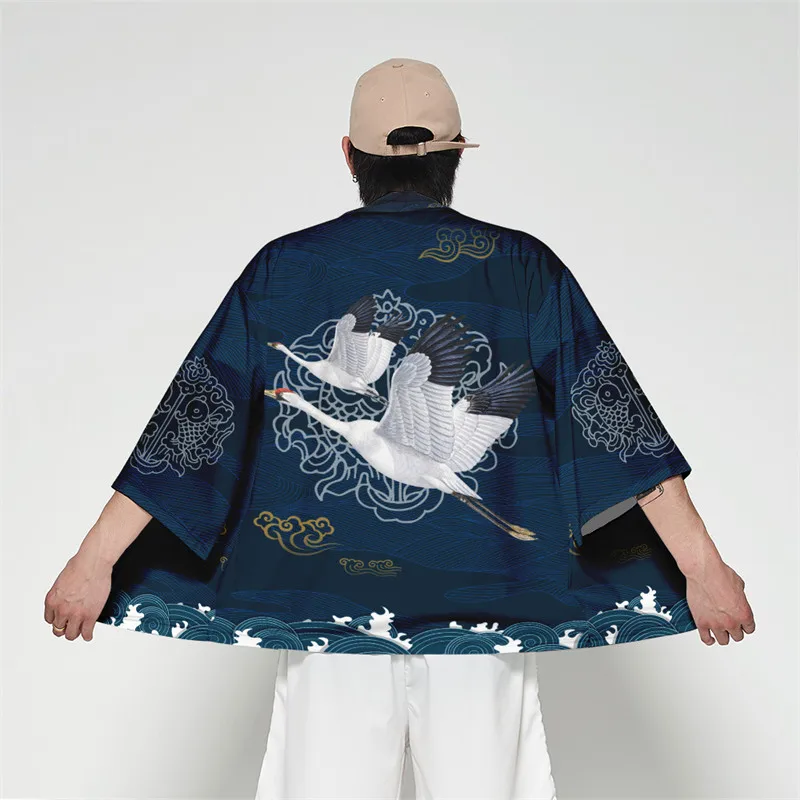Японский журавль с принтом хаори кимоно юката самурай для мужчин и женщин
