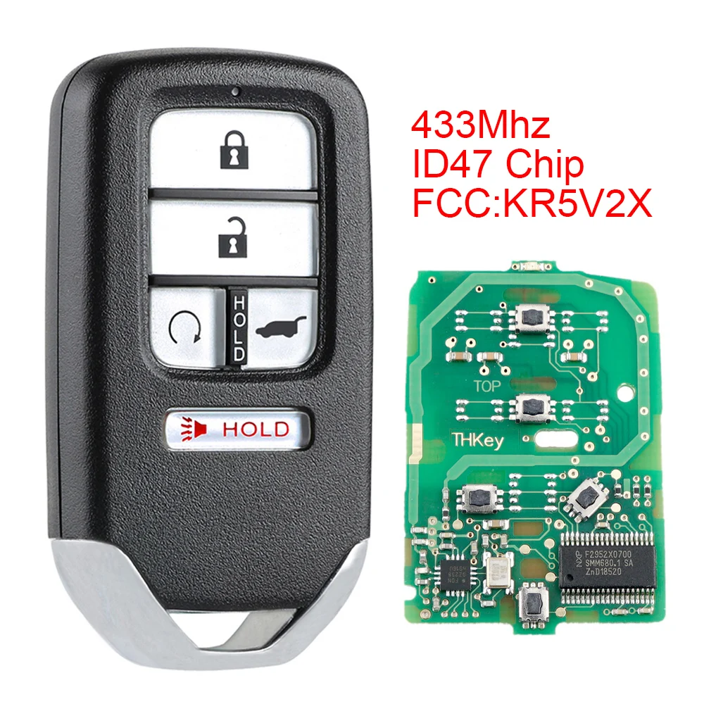 433 МГц FSK SUV 5 кнопок Smart Keyless Car Remote Fob с чипом ID47 KR5V1X Подходит для Honda Piot CR V Civic 2016 2017 2018