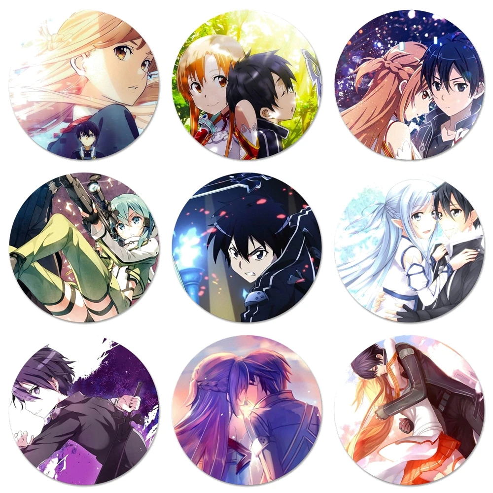 

Значки в виде меча из японского аниме, Значки для одежды и рюкзака, металлические значки диаметром 58 мм